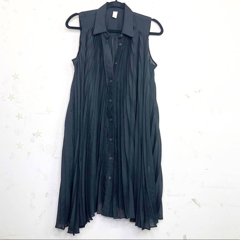 ANGELA black pleated button-down shirt dress